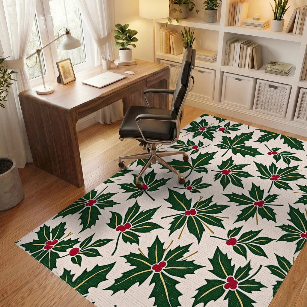 Evergreen Holly Berry Pattern Rug - Office View