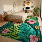Exotic Hibiscus Floral Tropical Design Rug Bedroom View