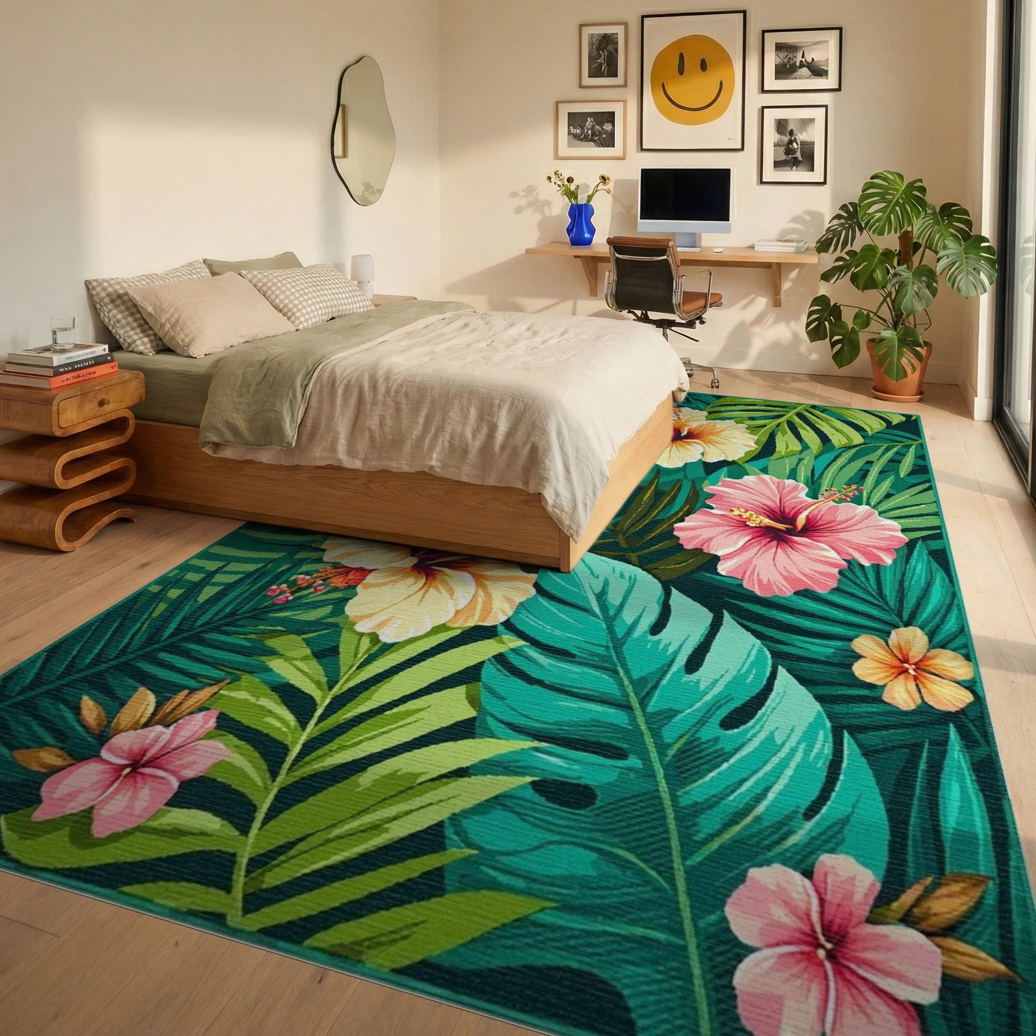 Exotic Hibiscus Floral Tropical Design Rug Bedroom View