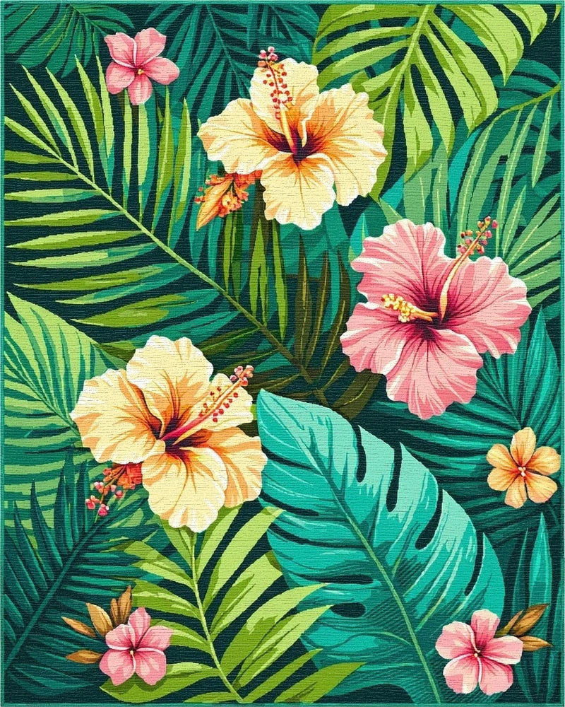 Exotic Hibiscus Floral Tropical Design Rug - Cutout View