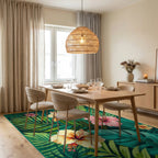 Exotic Hibiscus Floral Tropical Design Rug Dining Room View