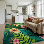 Exotic Hibiscus Floral Tropical Design Rug Living Room View