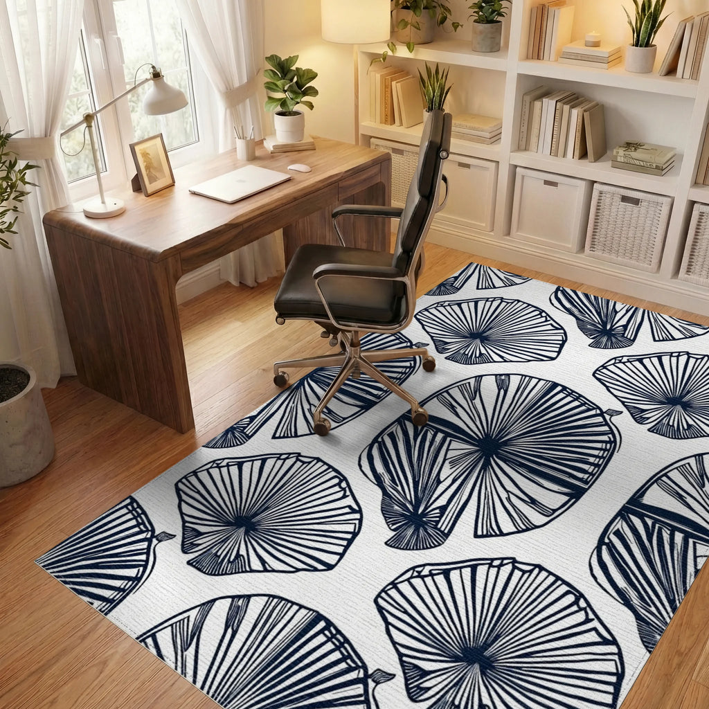 Fan Outline Botanical Pattern Rug - Office View