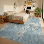 Farmhouse Blue Rooster Chicken Windmill Scene Rug Bedroom View