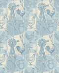Farmhouse Blue Rooster Chicken Windmill Scene Rug - Cutout View