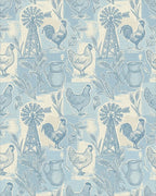 Farmhouse Blue Rooster Chicken Windmill Scene Rug - Cutout View