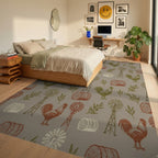 Farmhouse Rooster Windmill Haystack Collage Rug Bedroom View