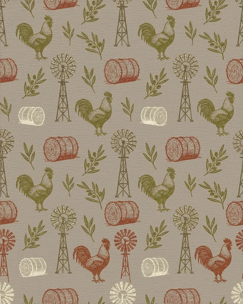 Farmhouse Rooster Windmill Haystack Collage Rug - Cutout View