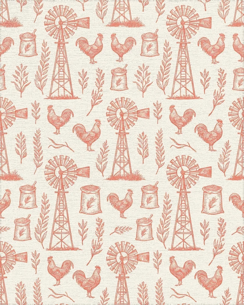 Farmhouse Rooster Windmill Sketch Rug - Cutout View