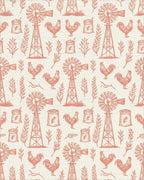 Farmhouse Rooster Windmill Sketch Rug - Cutout View