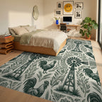 Farmhouse Windmill Rooster Garden Folk Art Rug Bedroom View