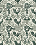 Farmhouse Windmill Rooster Garden Folk Art Rug - Cutout View