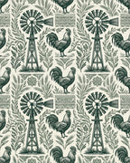 Farmhouse Windmill Rooster Garden Folk Art Rug - Cutout View