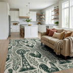 Farmhouse Windmill Rooster Garden Folk Art Rug Living Room View