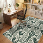 Farmhouse Windmill Rooster Garden Folk Art Rug Office View