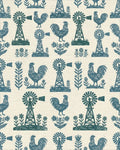 Farmstead Teal Rooster Windmill Floral Rug - Cutout View