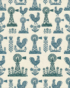 Farmstead Teal Rooster Windmill Floral Rug - Cutout View