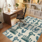 Farmstead Teal Rooster Windmill Floral Rug Office View