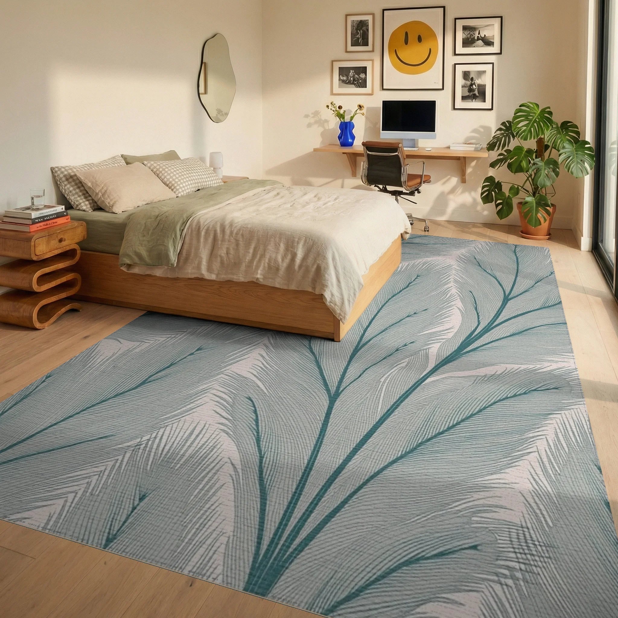 Feather Pattern Modern Abstract Rug Bedroom View
