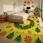 Festive Christmas Wreath Red Bow Snowflakes Rug Bedroom View