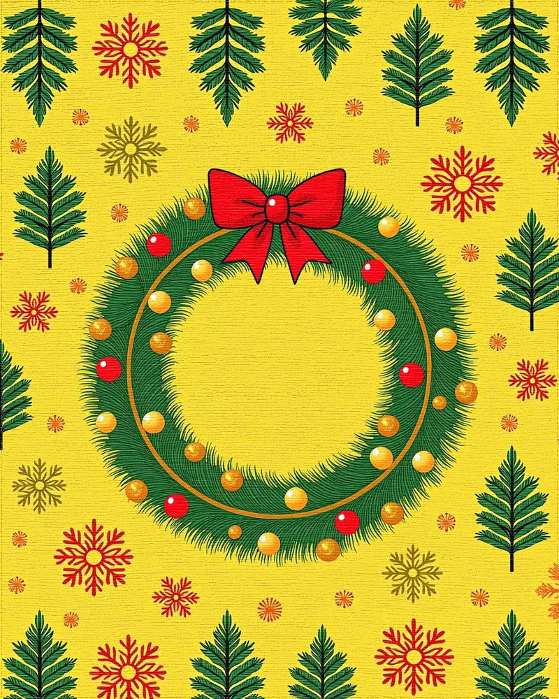 Festive Christmas Wreath Red Bow Snowflakes Rug - Cutout View