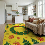 Festive Christmas Wreath Red Bow Snowflakes Rug Living Room View