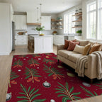 Festive Green Fir Tree Holiday Design Rug Living Room View