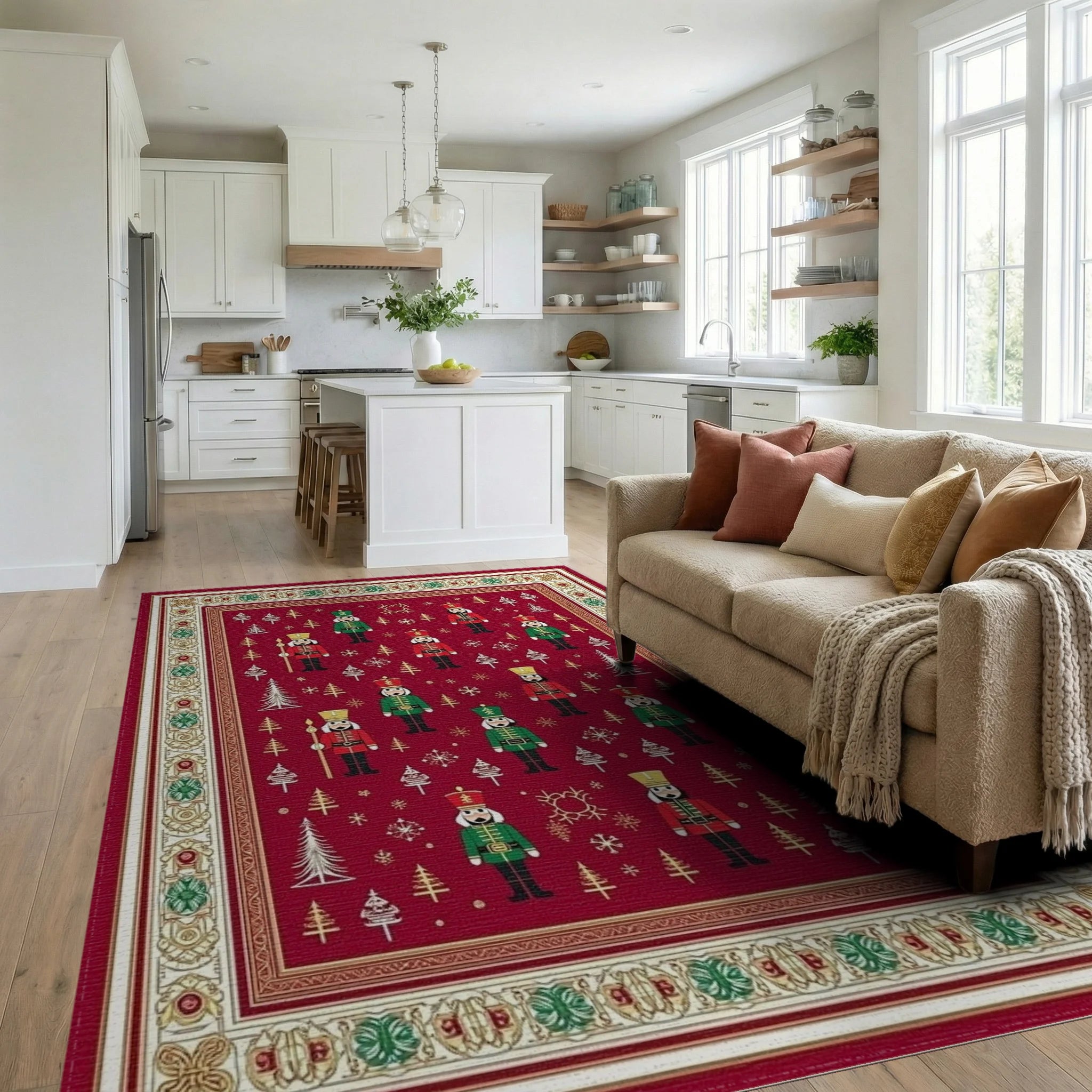 Festive Nutcracker Soldier Pattern Rug - Living Room View