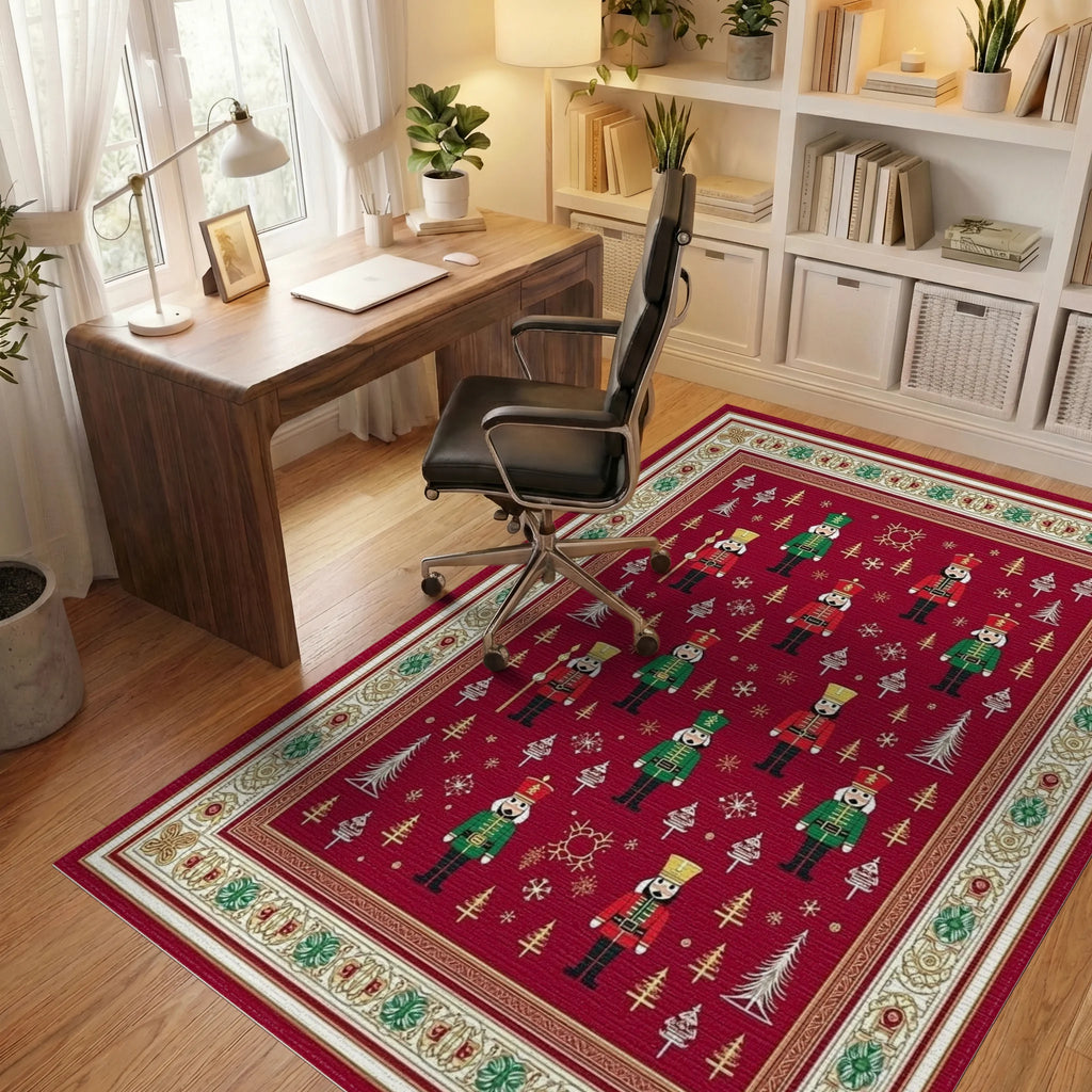 Festive Nutcracker Soldier Pattern Rug - Office View