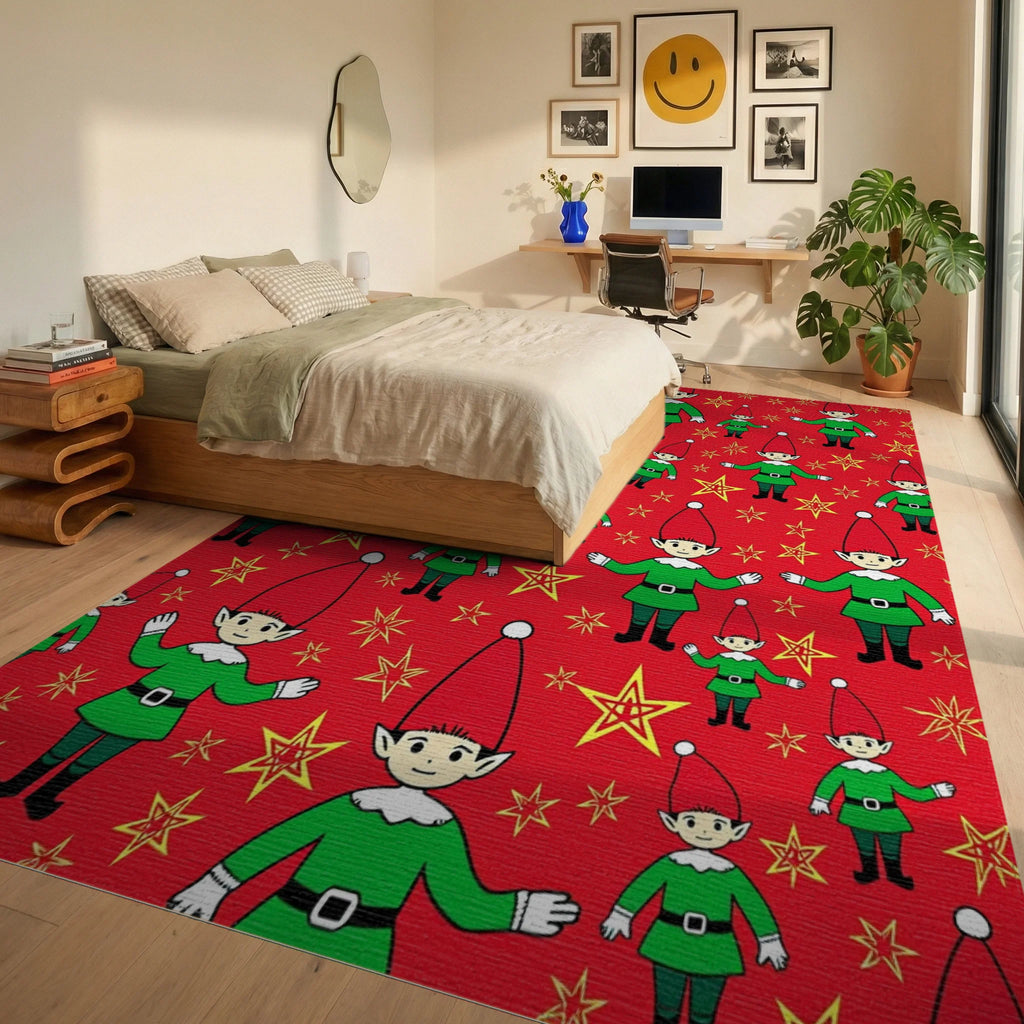 Festive Red Elf Star Shower Rug Bedroom View