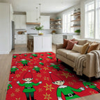 Festive Red Elf Star Shower Rug Living Room View