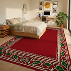 Festive Red Holly Border Design Rug - Bedroom View