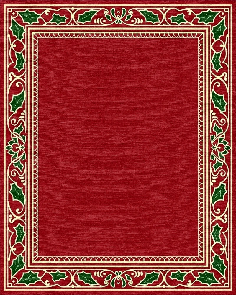 Festive Red Holly Border Design Rug - Cutout View