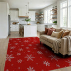 Festive Red Snowflake Scatter Rug - Living Room View