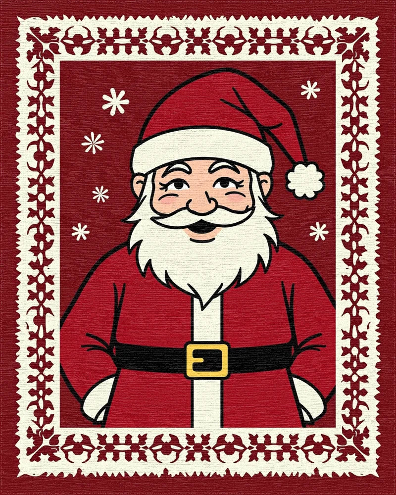 Festive Santa Claus Floral Border Design Rug - Cutout View