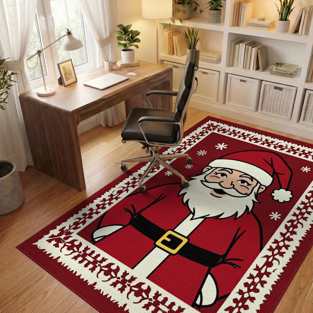 Festive Santa Claus Floral Border Design Rug Office View