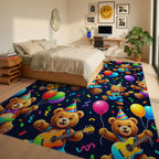 Festive Teddy Bear Party Balloon Guitar Rug Bedroom View