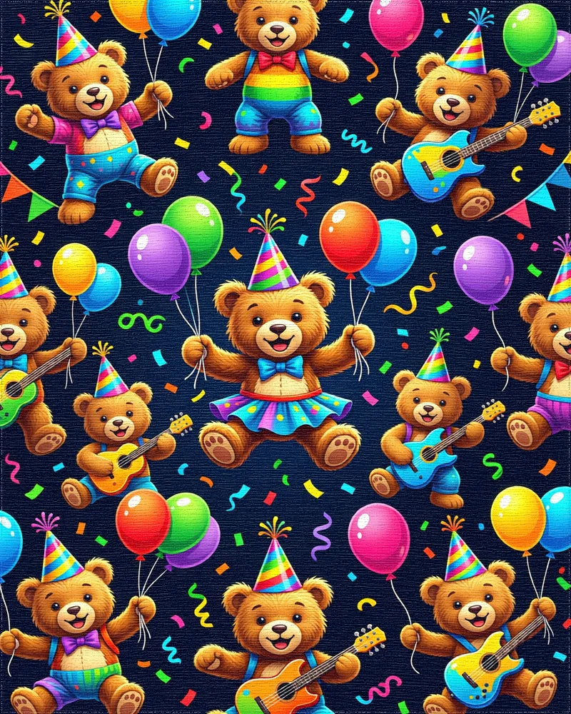 Festive Teddy Bear Party Balloon Guitar Rug - Cutout View