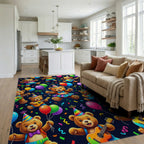 Festive Teddy Bear Party Balloon Guitar Rug Living Room View