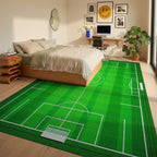Field Green White Striped Lines Rug - Bedroom View