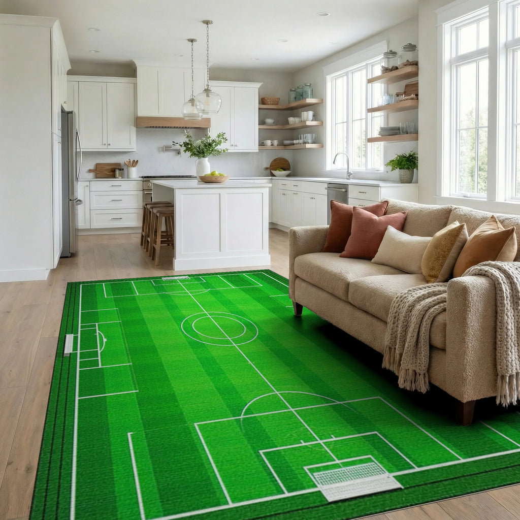 Field Green White Striped Lines Rug - Living Room View
