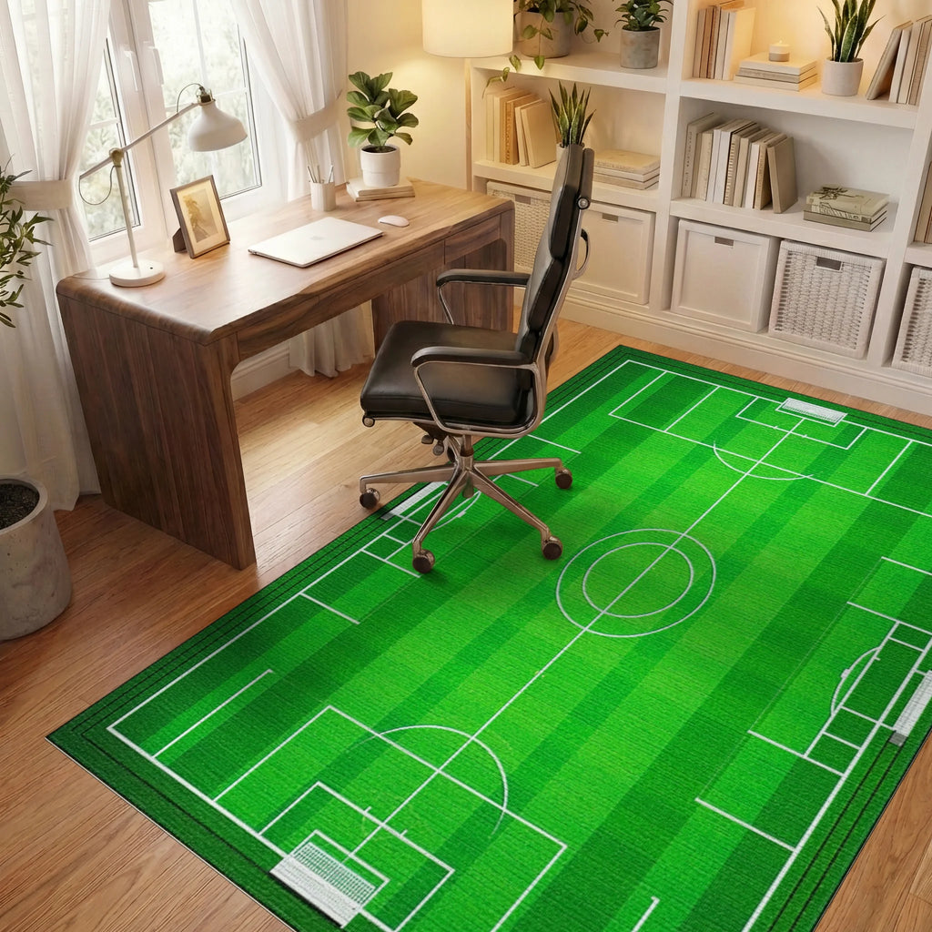 Field Green White Striped Lines Rug - Office View