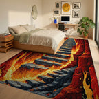 Fiery Mountain Path Stone Stairs Design Rug - Bedroom View