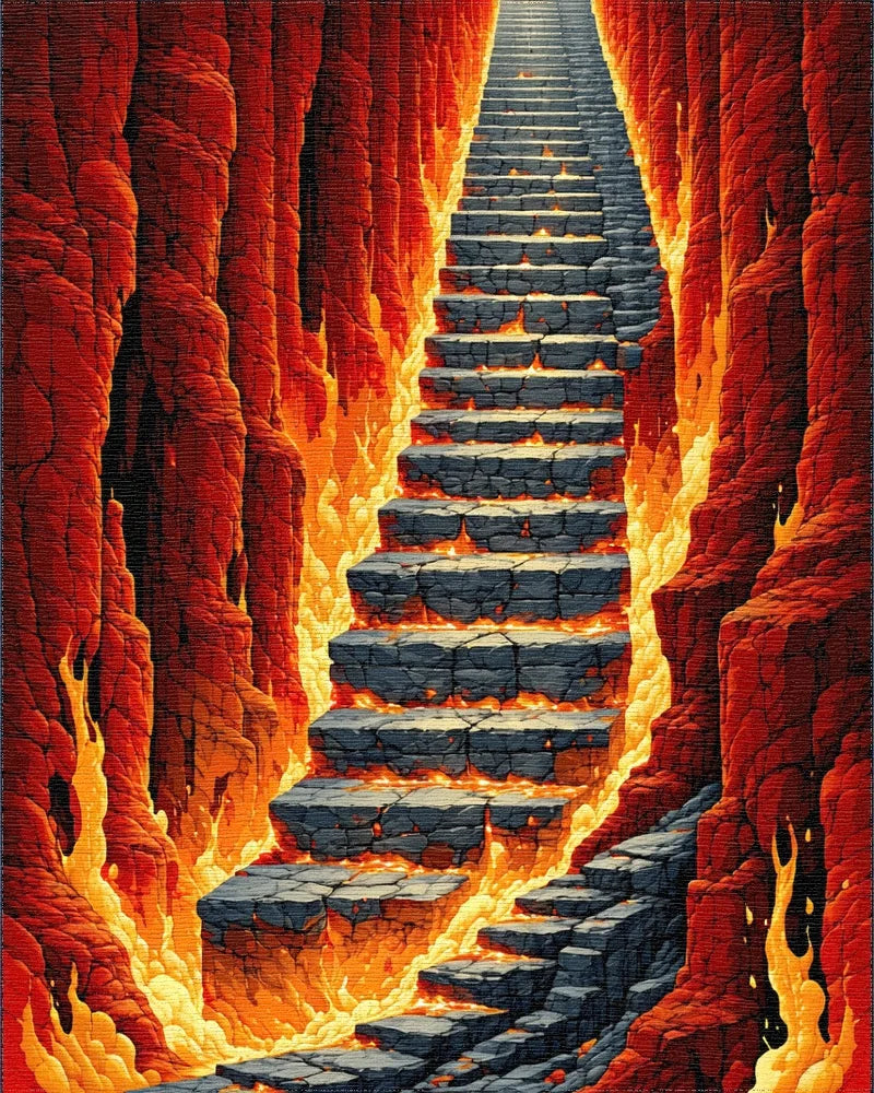 Fiery Mountain Path Stone Stairs Design Rug - Cutout View