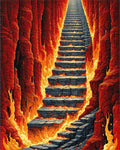 Fiery Mountain Path Stone Stairs Design Rug - Cutout View