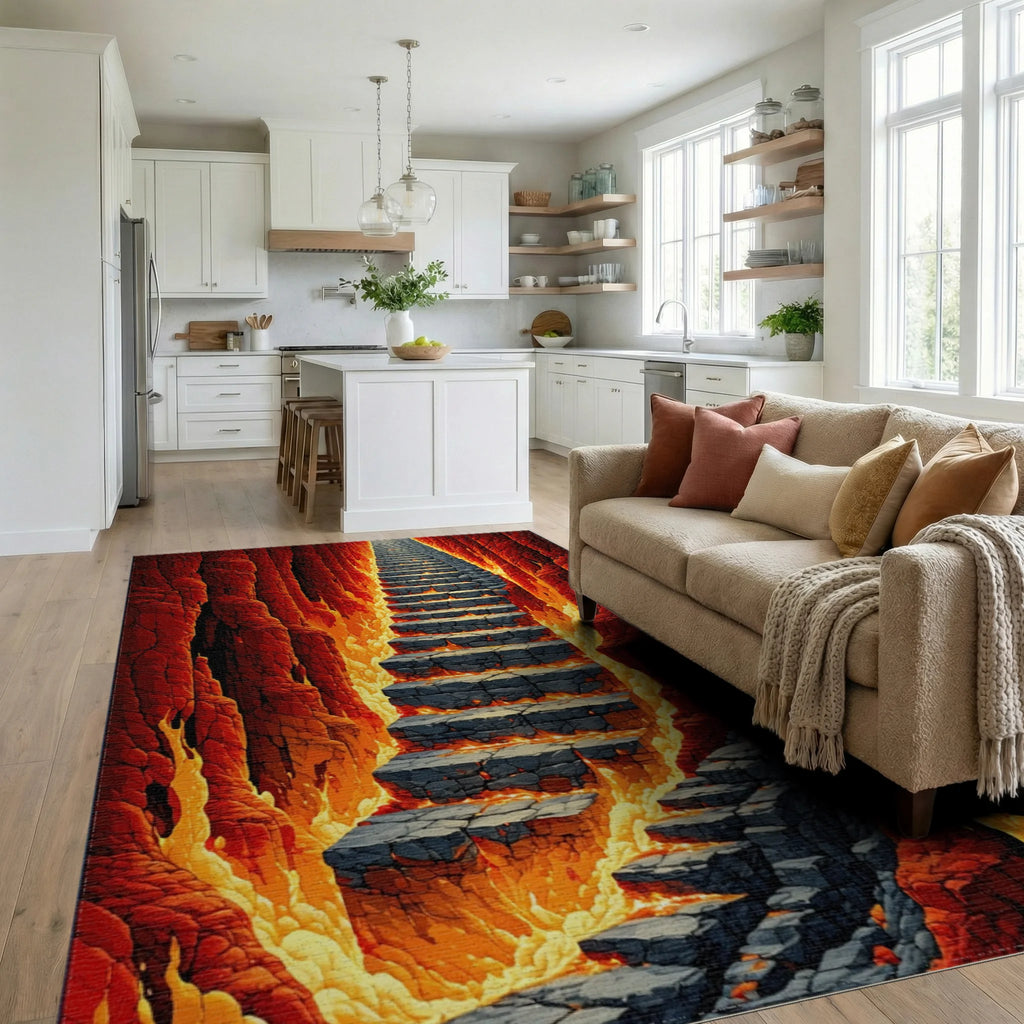 Fiery Mountain Path Stone Stairs Design Rug - Living Room View