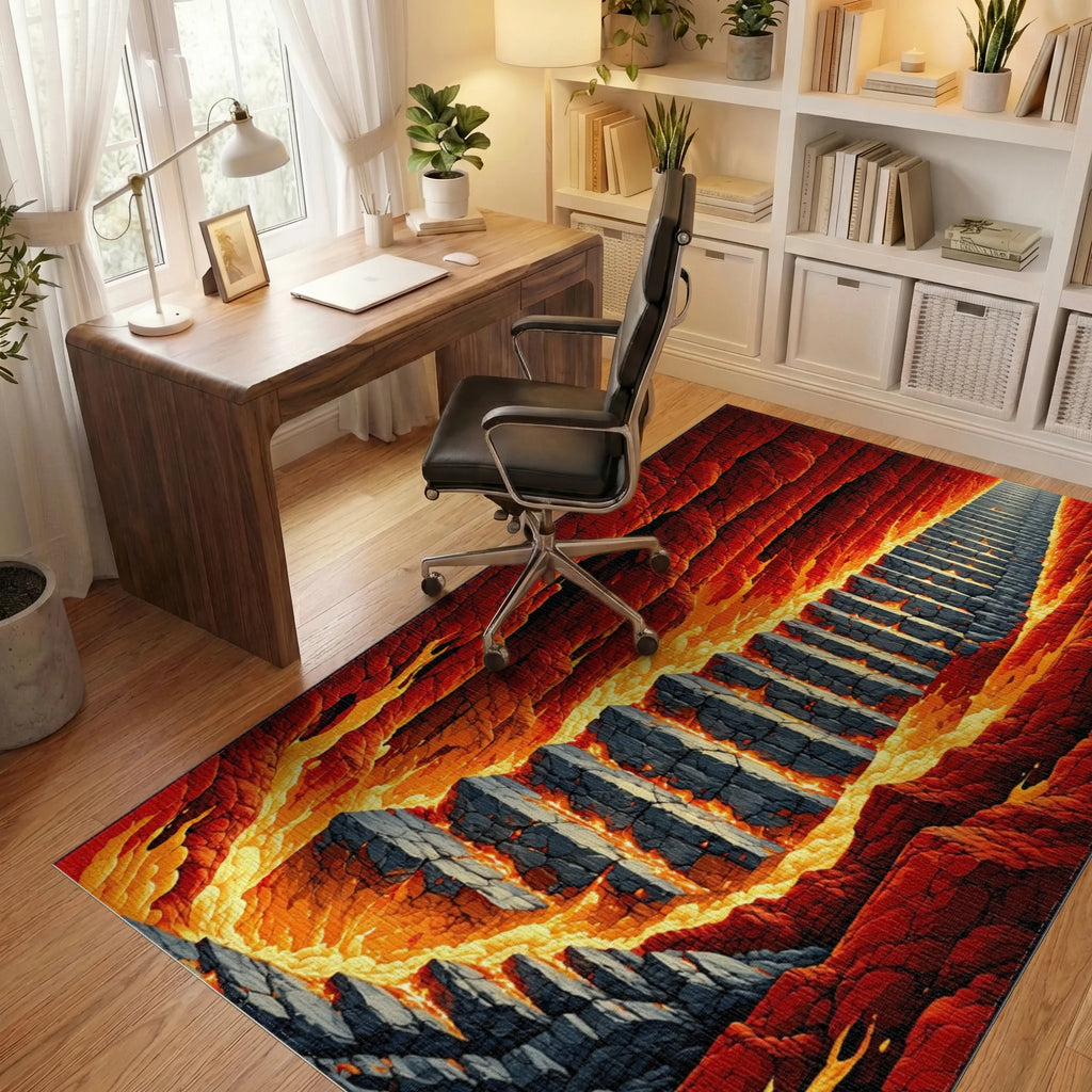 Fiery Mountain Path Stone Stairs Design Rug - Office View