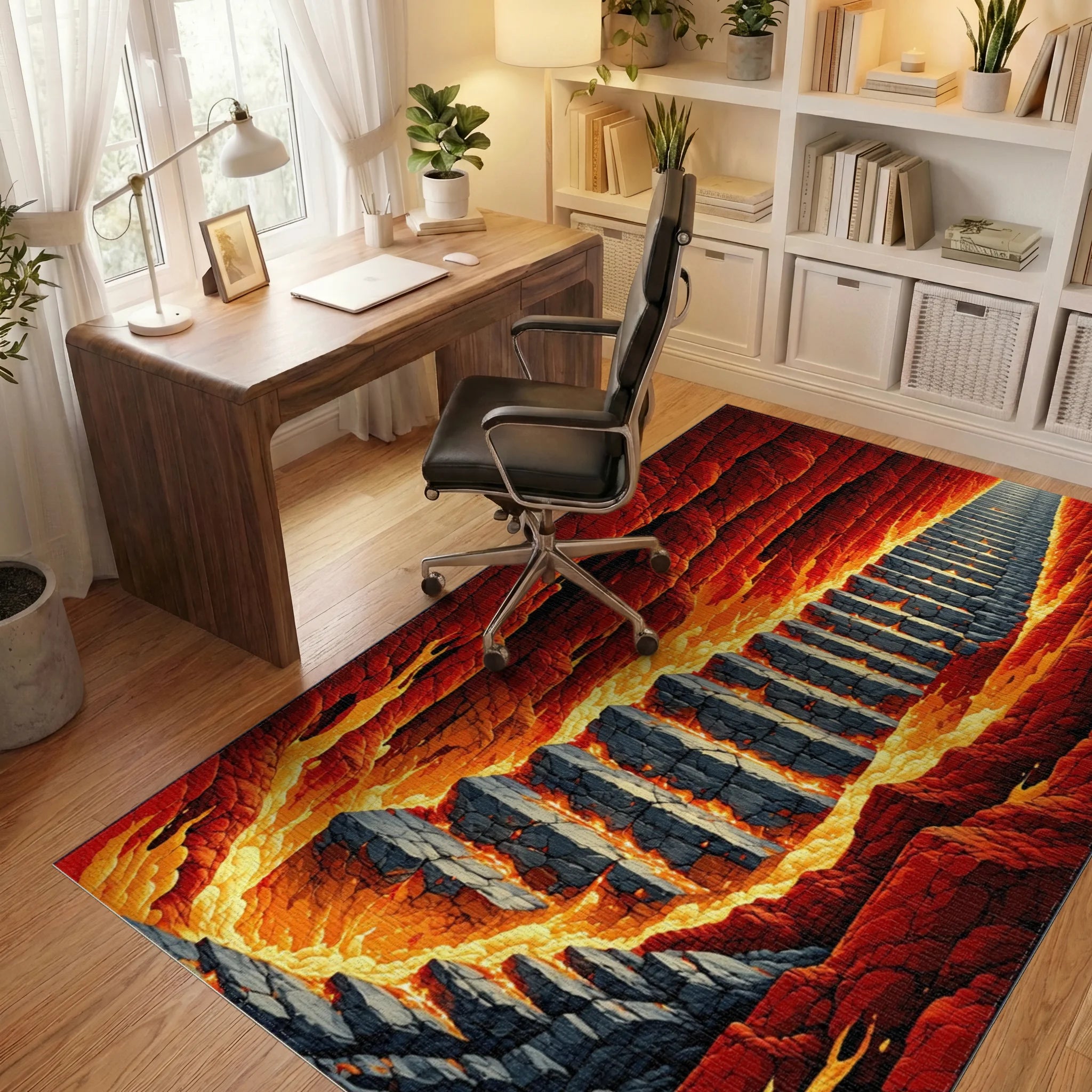 Fiery Mountain Path Stone Stairs Design Rug - Office View