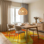 Fiery Orange Yellow Swirl Rug - Dining Room View