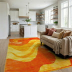 Fiery Orange Yellow Swirl Rug - Living Room View
